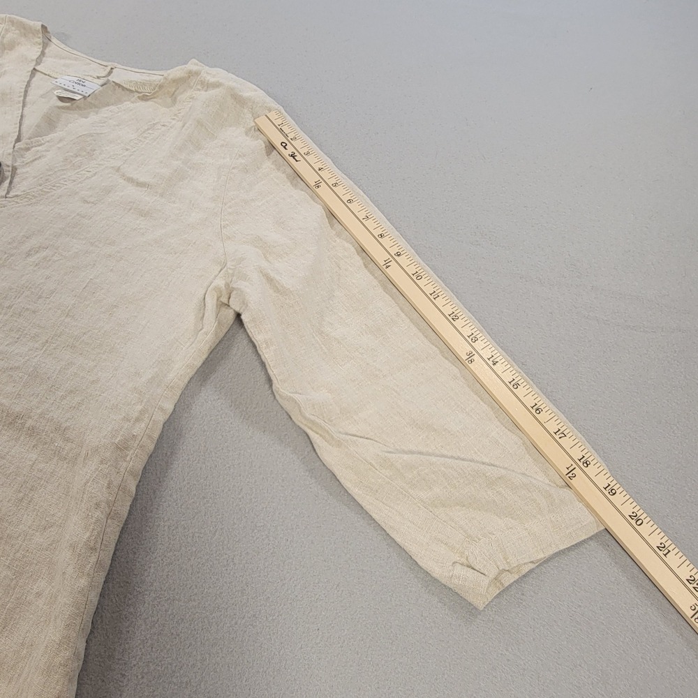 Vintage Hot Cotton Linen Blouse Women's XL Tan V Neck 3/4 Sleeve Top Made In USA - Picture 9 of 9